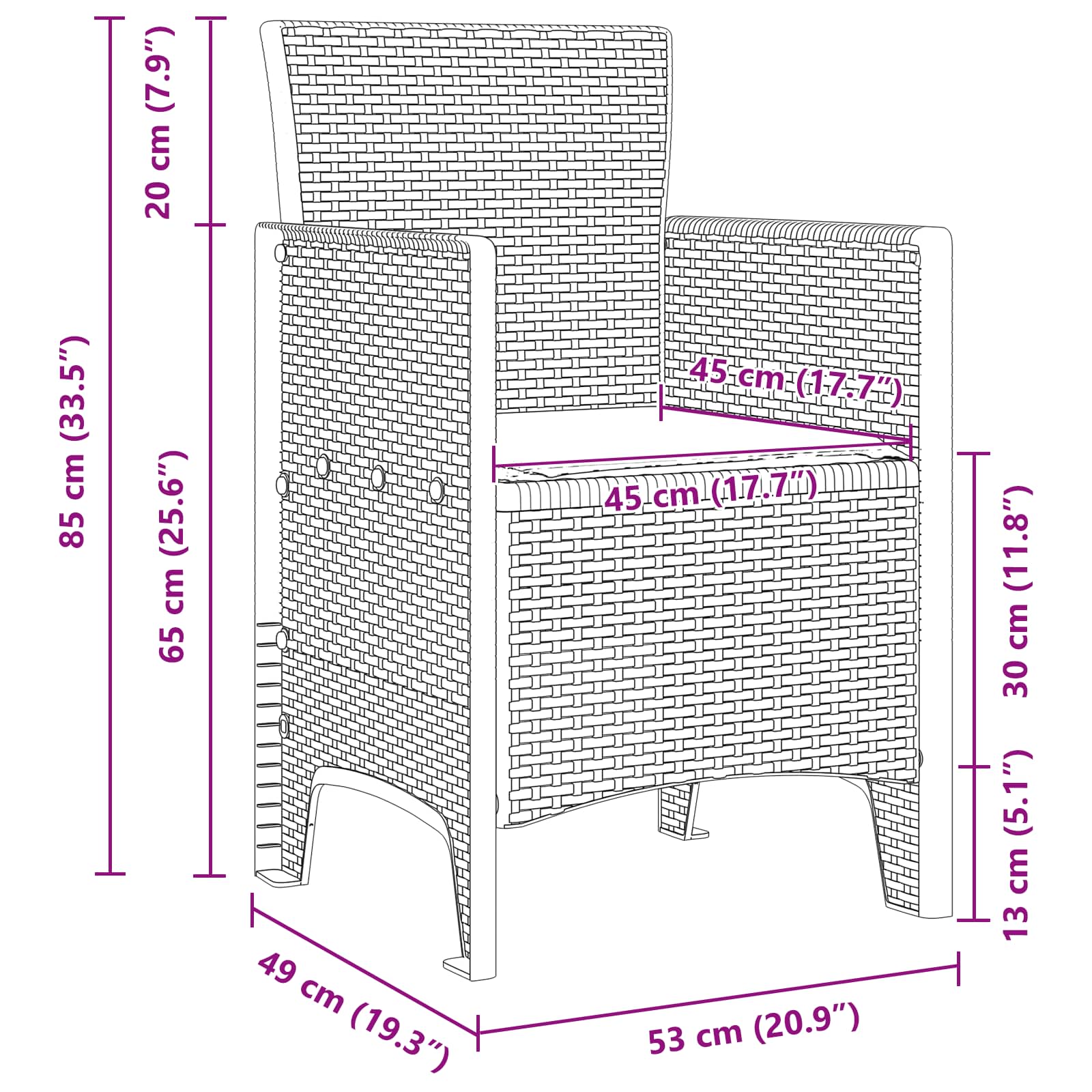 Silla De Jardín Con Cojín 2 Pcs 53 X 49 X 85 Cm Polipropileno