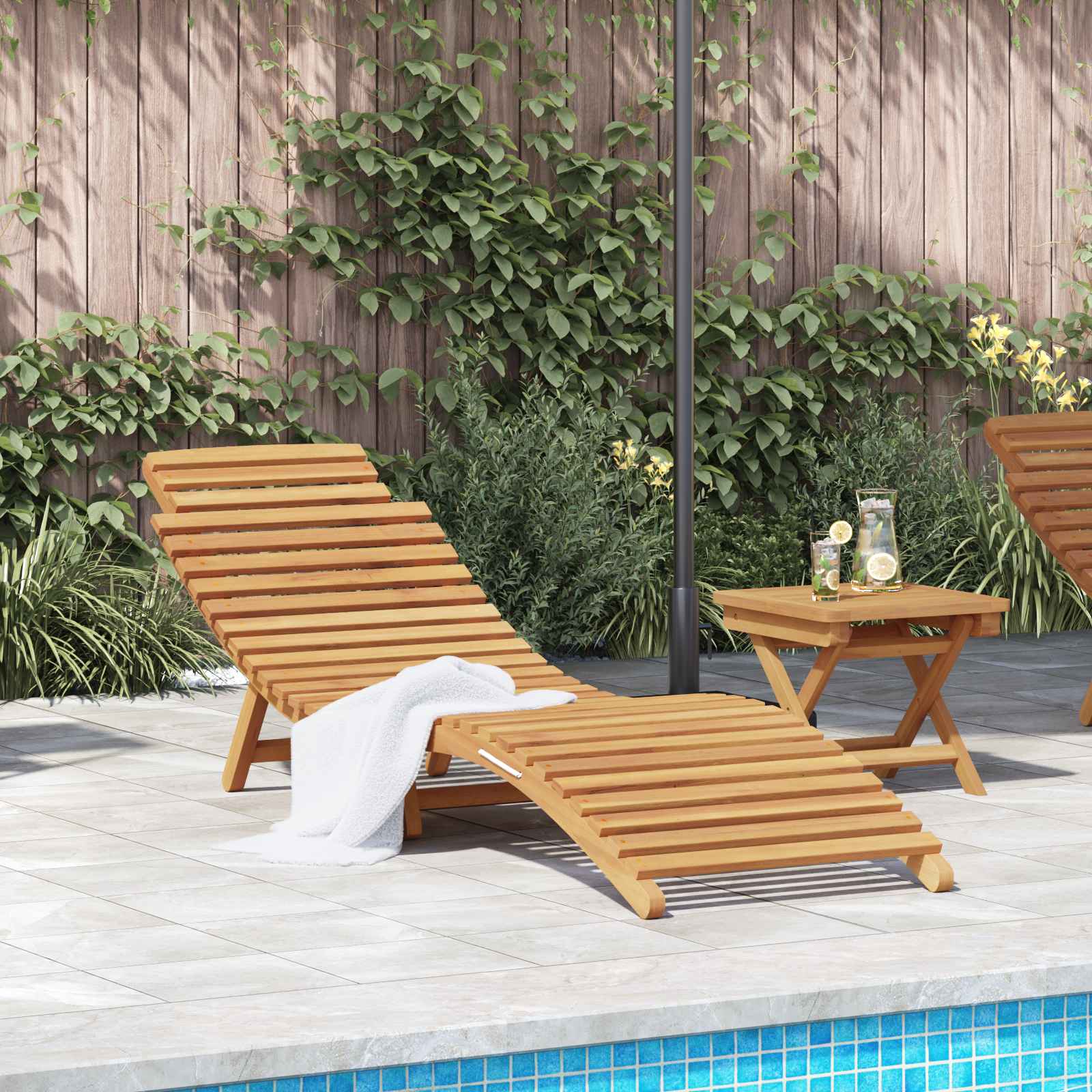 Tumbona Plegable Con Mesa De Madera Maciza De Teca