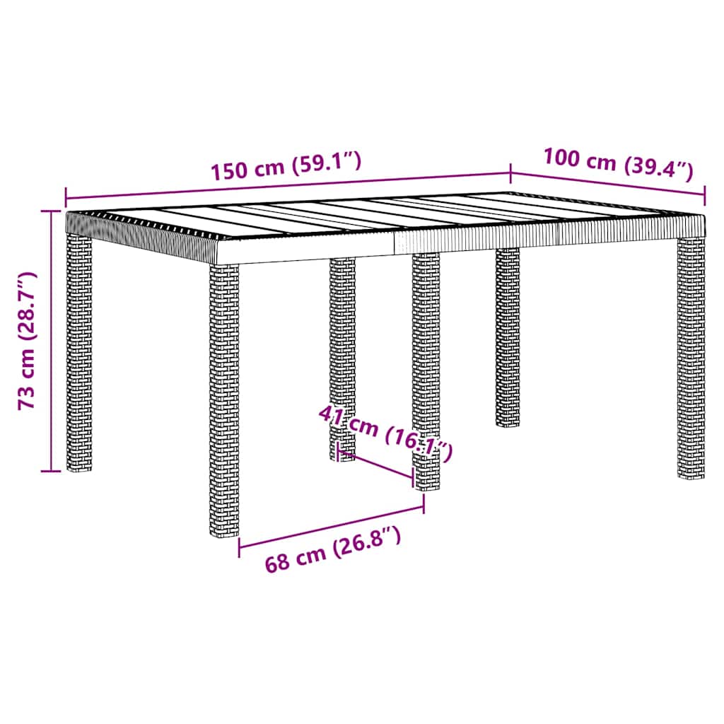 Mesa De Jardín 150 X 100 X 73 Cm Ratán Sintético
