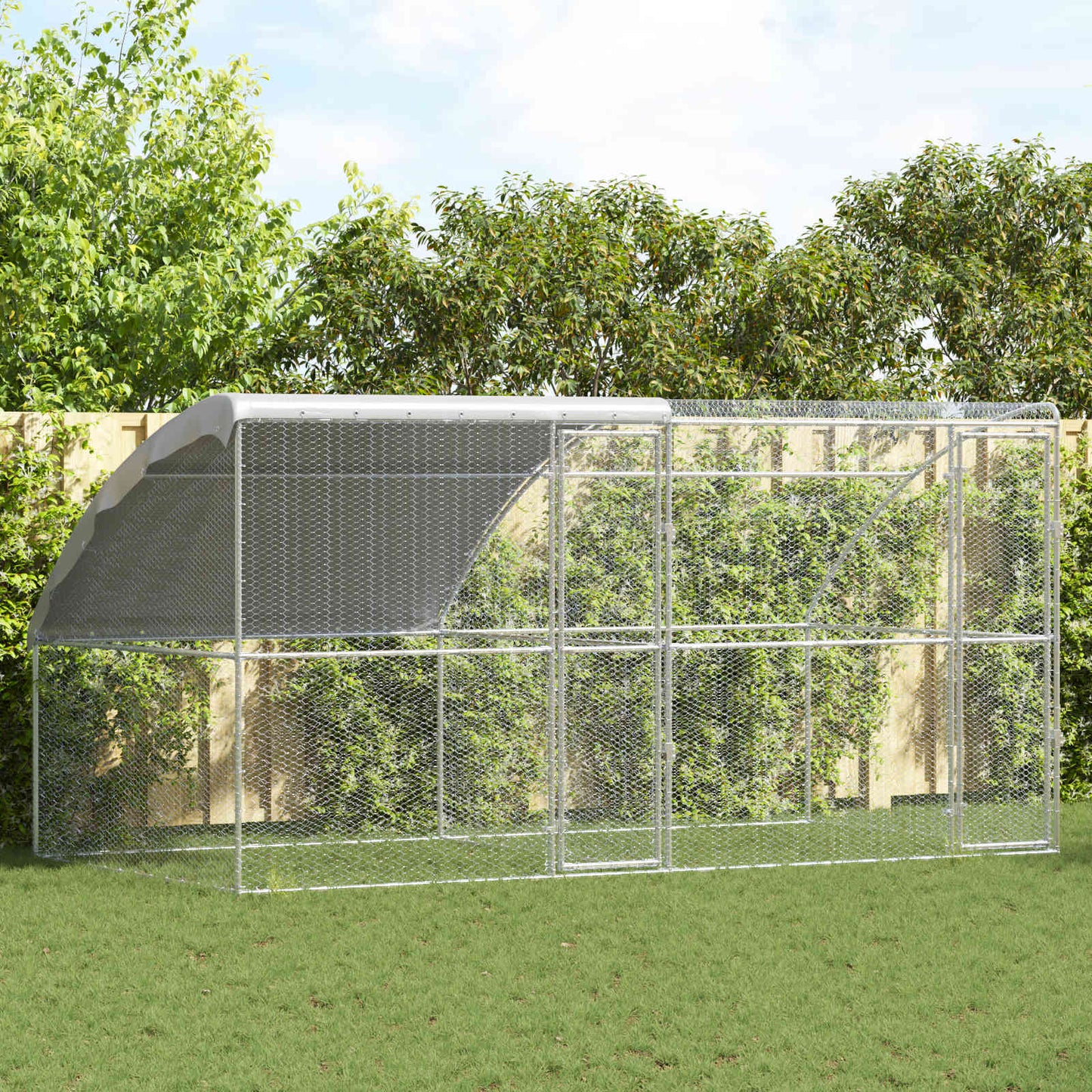 Jaula Para Pollos 3 Pcs Plateado 600 X 200 X 200 Cm Acero Y Pe