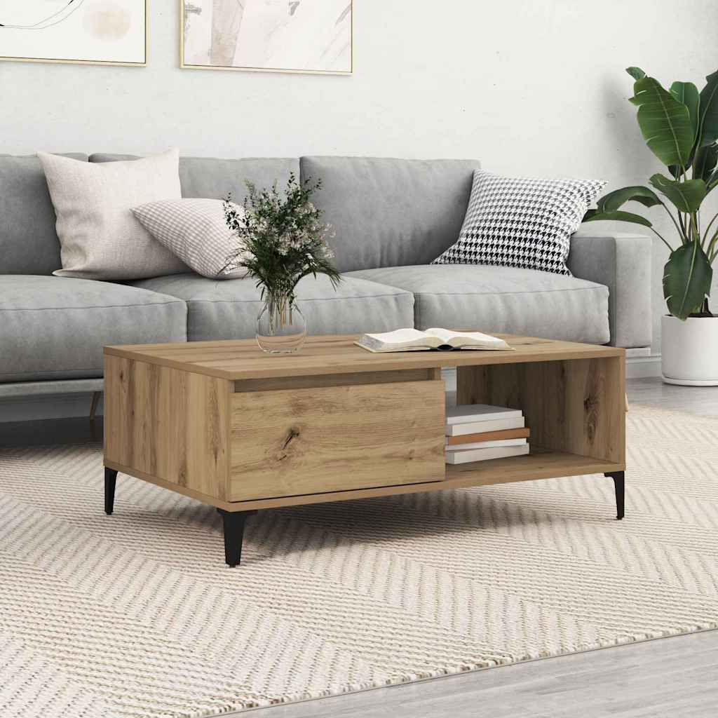 Mesa De Centro Madera Contrachapada Color Roble 90X60X35 Cm