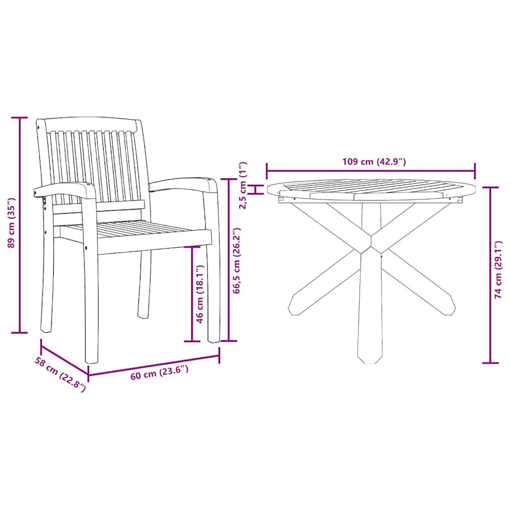 Conjunto De Comedor De Jardín 5 Pcs Natural