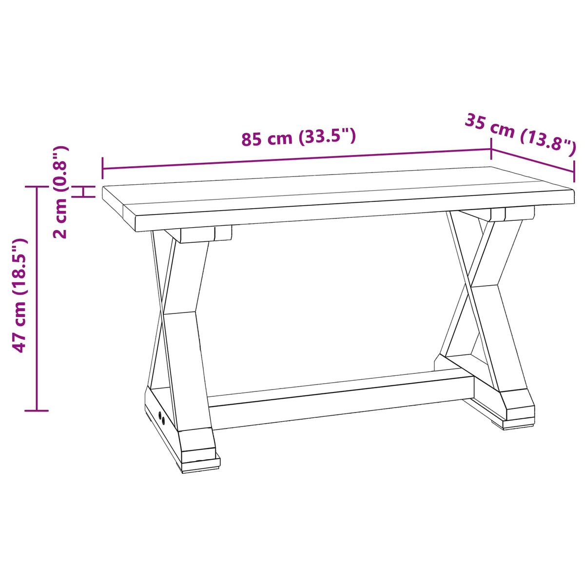 Banco Natural 85 X 35 X 46 Cm Madera Maciza Recuperada