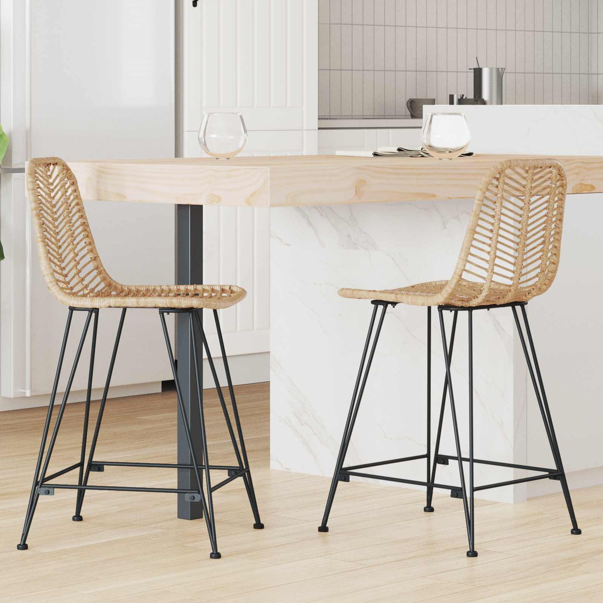 Silla De Bar 2 Uds. 44 X 53 X 111 Cm Ratan E Hierro