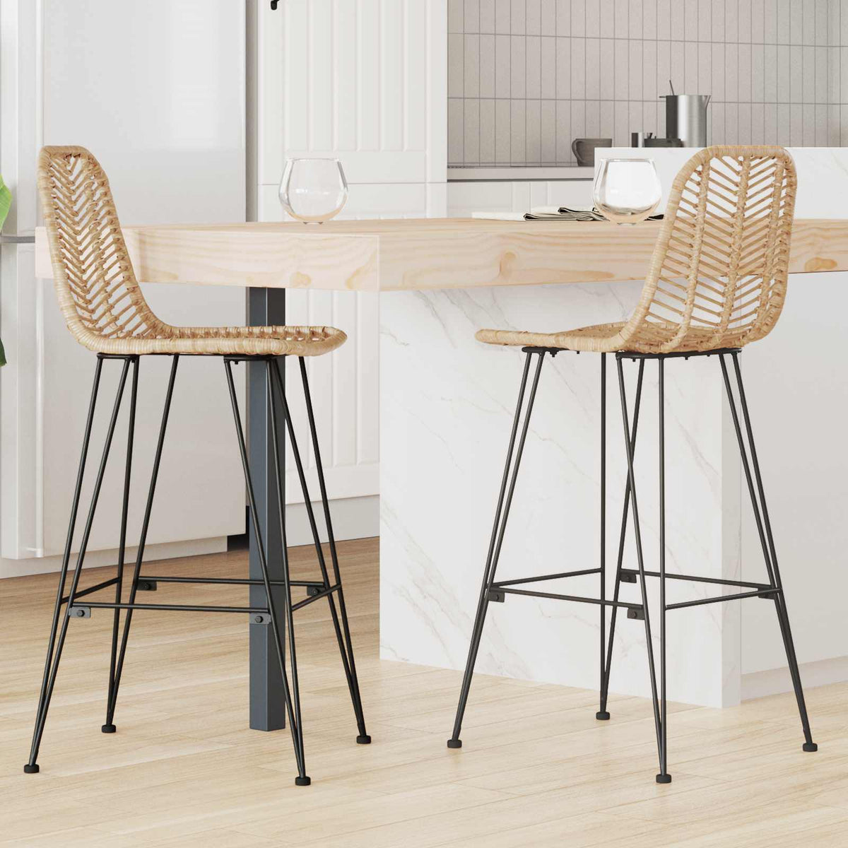 Silla De Bar 2 Uds. 44 X 53 X 111 Cm Ratan E Hierro