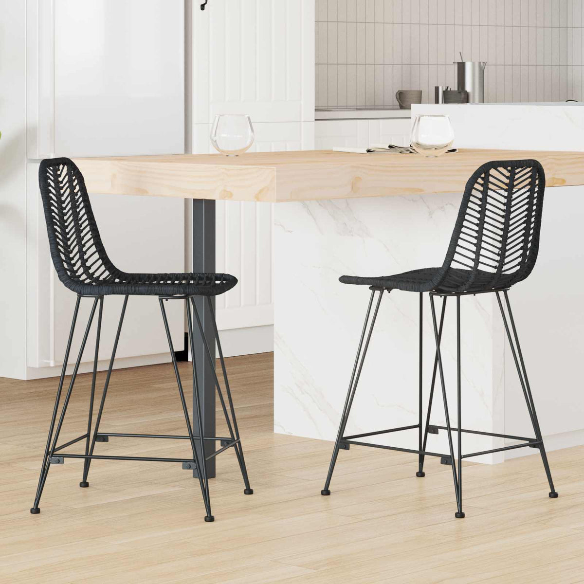 Silla De Bar 2 Uds. 44 X 53 X 111 Cm Ratan E Hierro