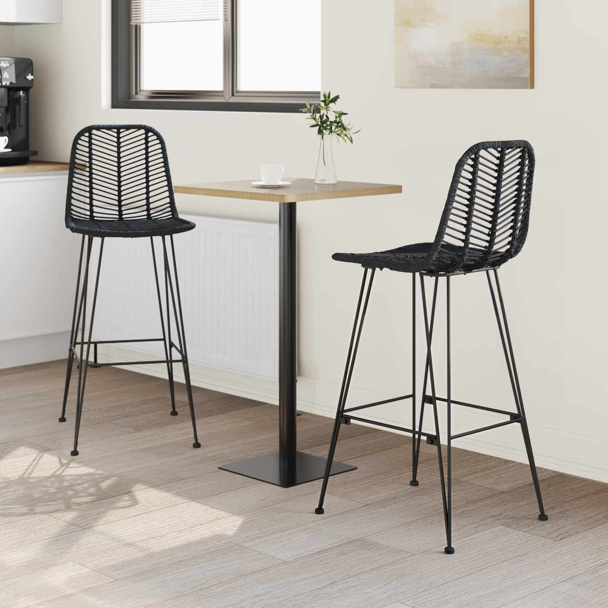 Silla De Bar 2 Uds. 44 X 53 X 111 Cm Ratan E Hierro