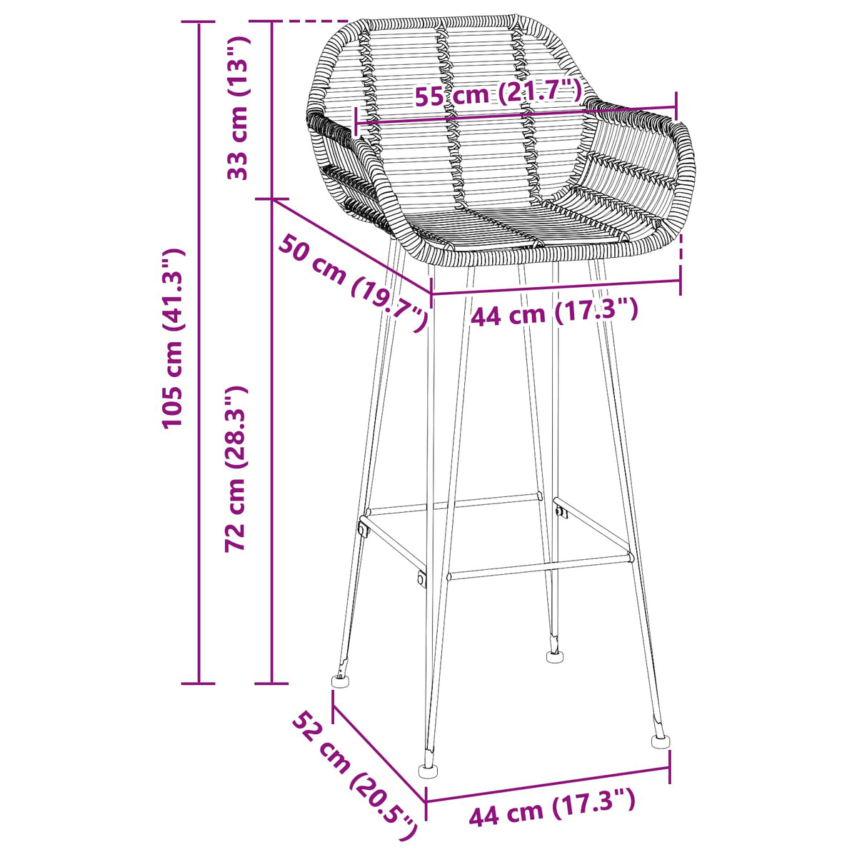 Silla De Bar 2 Uds. Ratan E Hierro