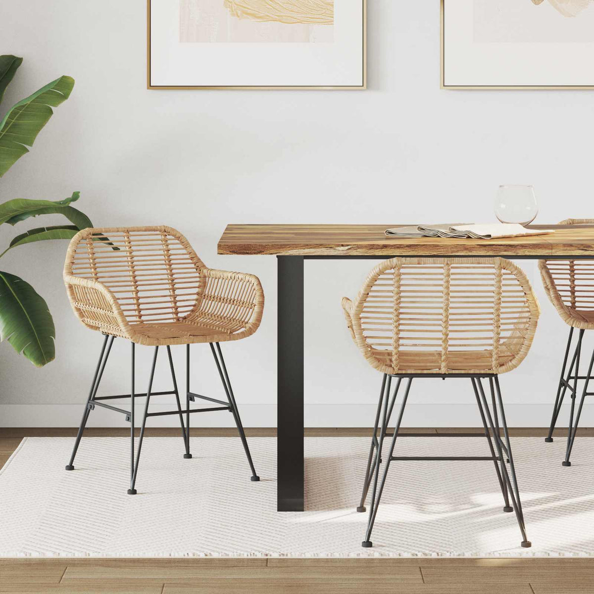 Silla De Comedor 2 Uds. Ratan E Hierro 55 X 50 X 74 Cm