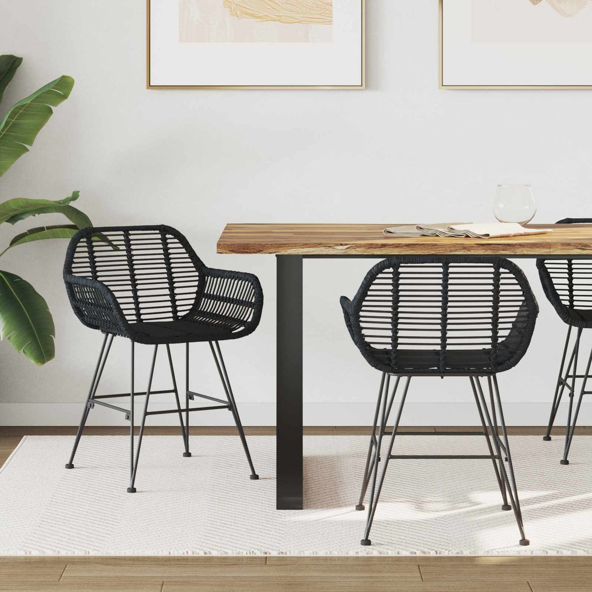 Silla De Comedor 2 Uds. Ratan E Hierro 55 X 50 X 74 Cm