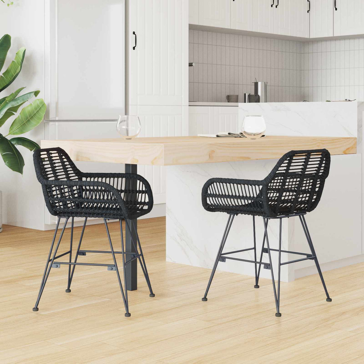 Silla De Comedor 2 Uds. Ratan E Hierro 55 X 50 X 74 Cm