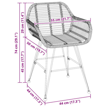 Silla De Comedor 2 Uds. Ratan E Hierro 55 X 50 X 74 Cm