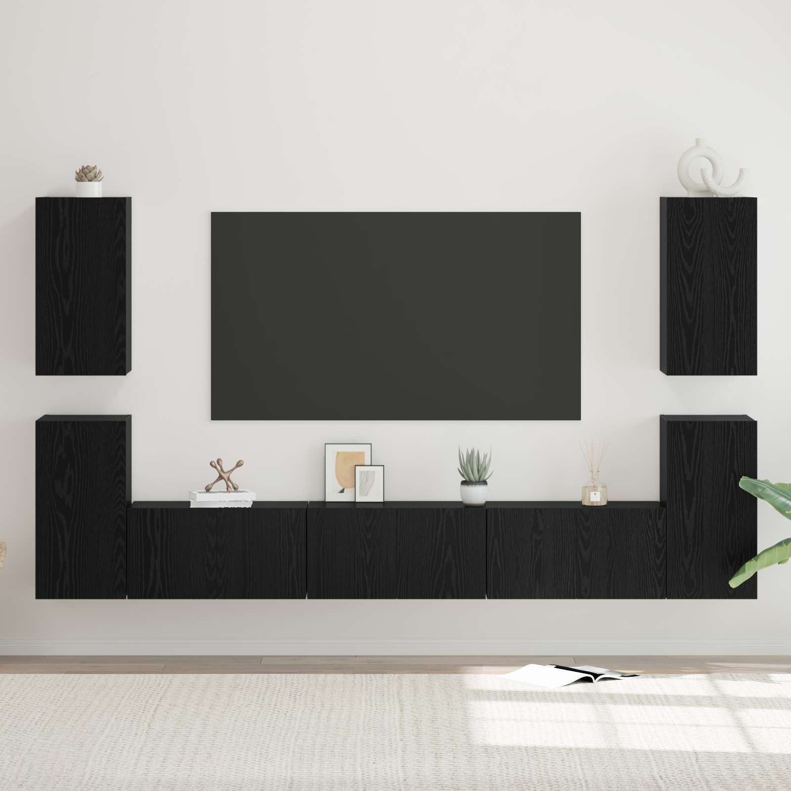 Conjunto De Mueble De Tv 7 Pcs Madera De Ingeniería