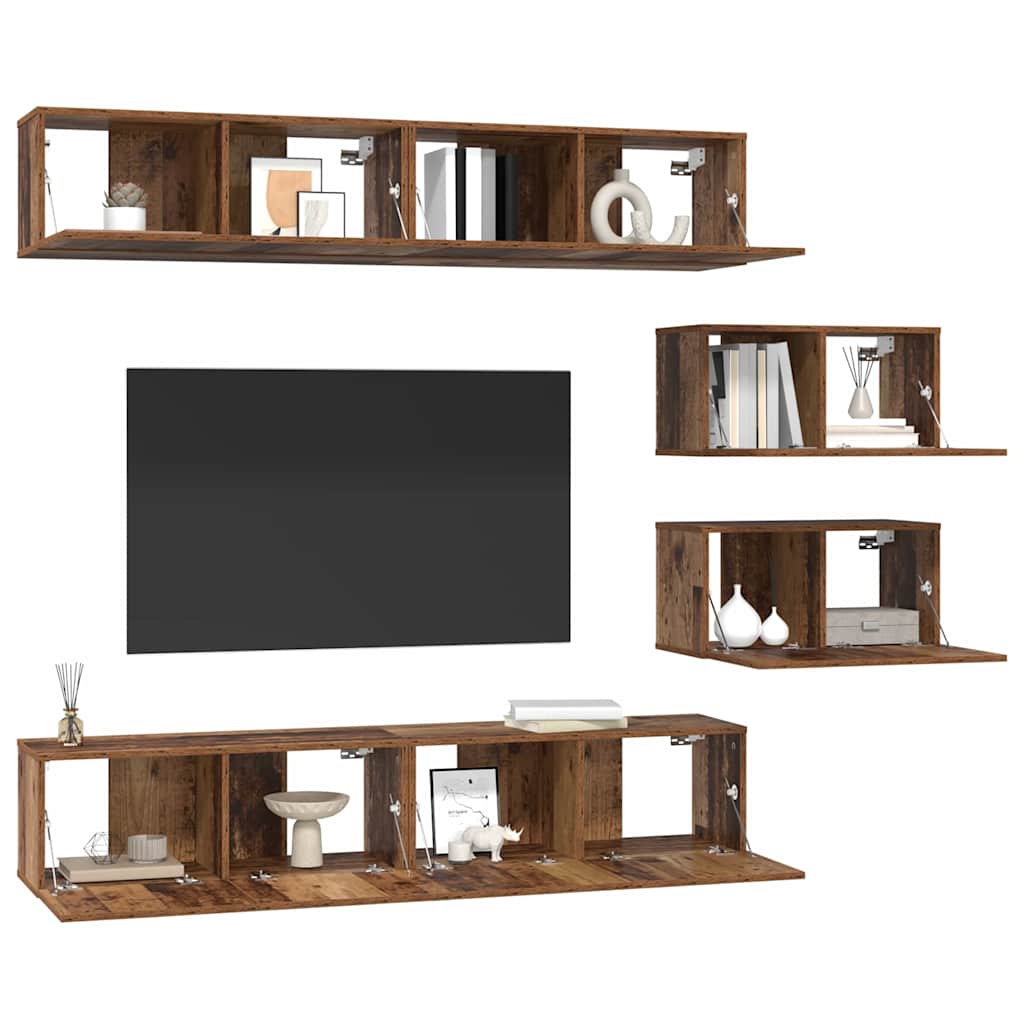 Conjunto De Mueble De Tv Montaje En La Pared 6 Pcs
