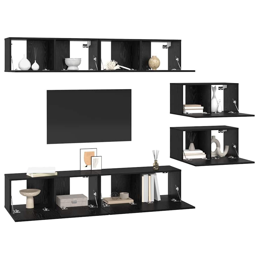 Conjunto De Mueble De Tv 6 Pcs Madera Contrachapada
