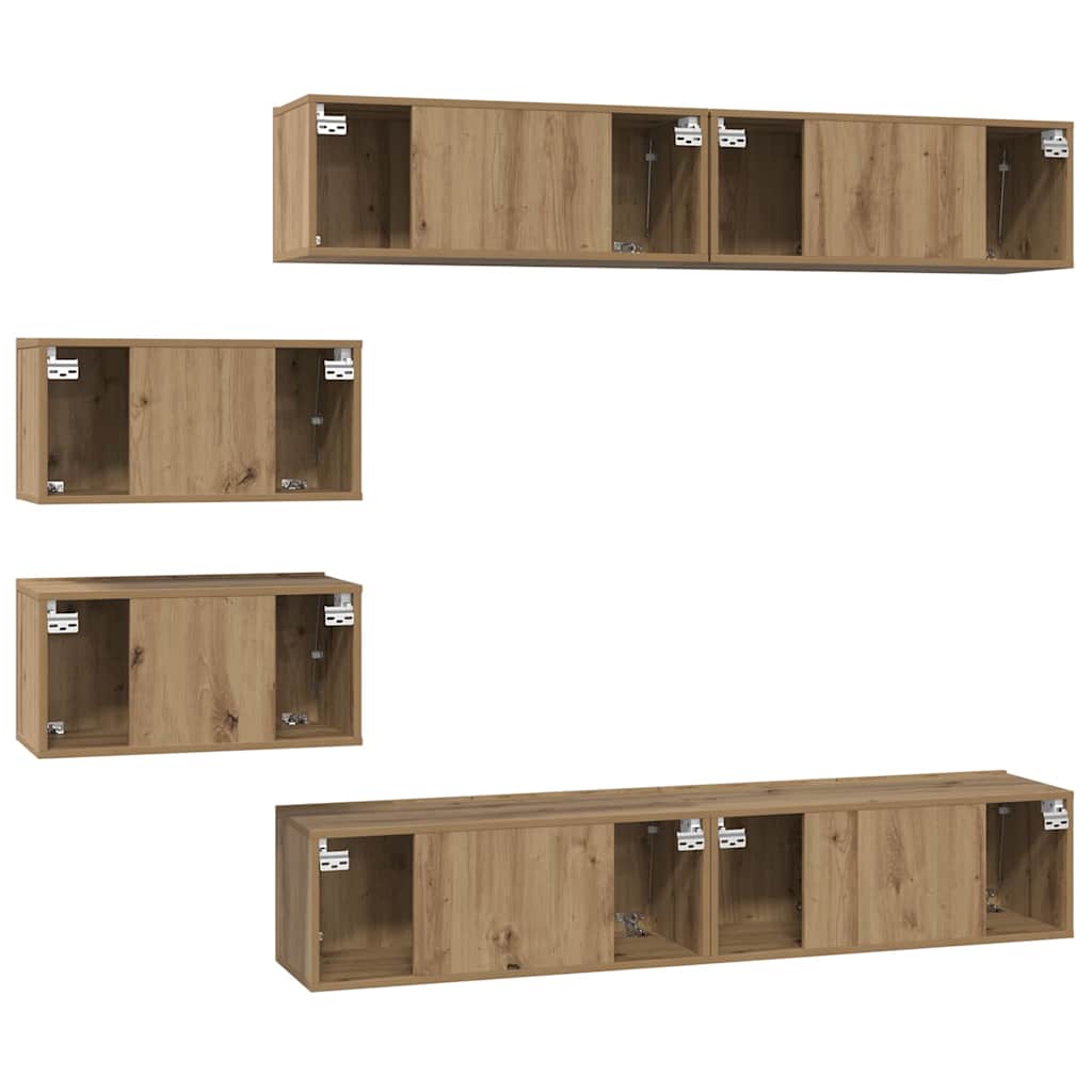 Conjunto De Mueble De Tv 6 Pcs Roble Artesanal