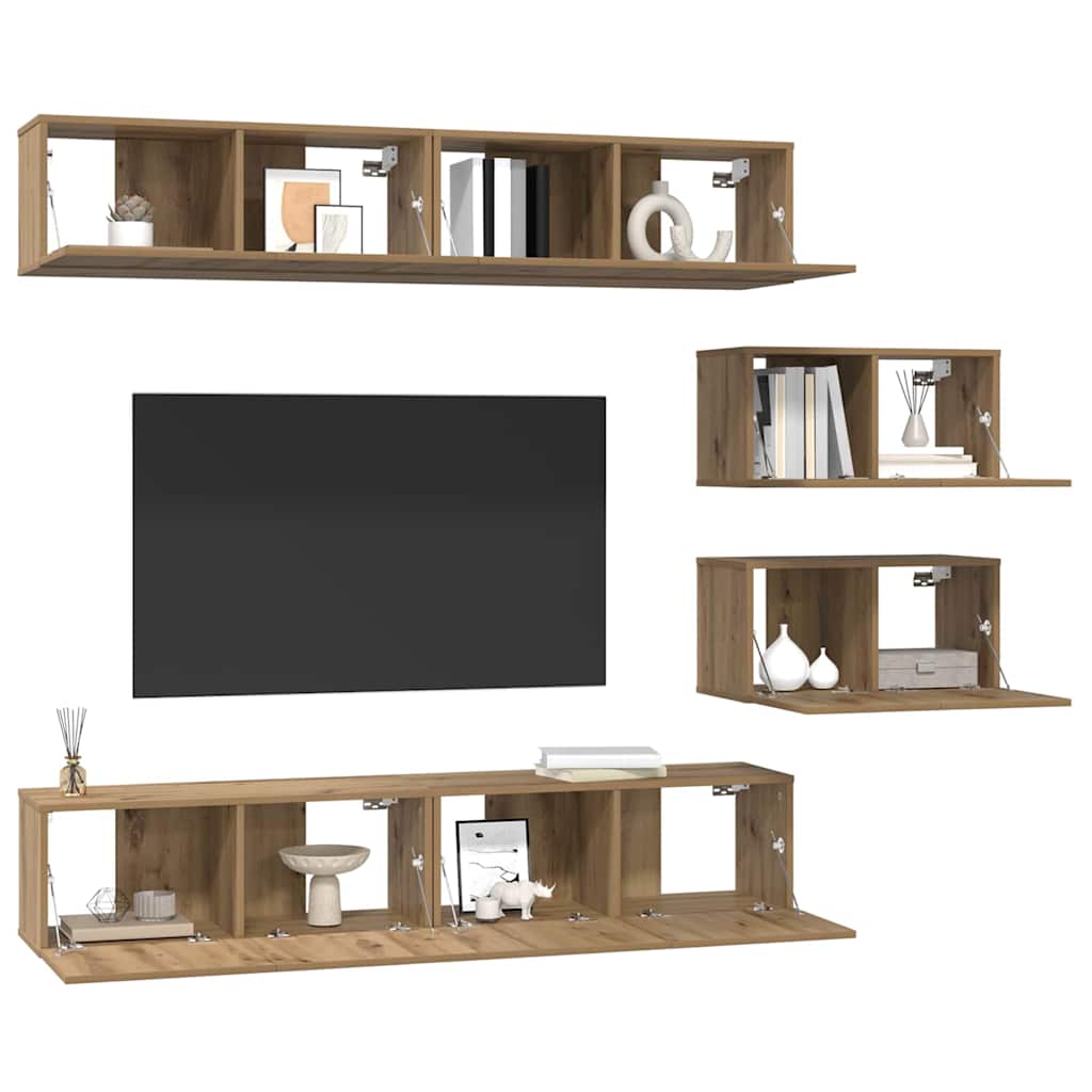 Conjunto De Mueble De Tv 6 Pcs Roble Artesanal