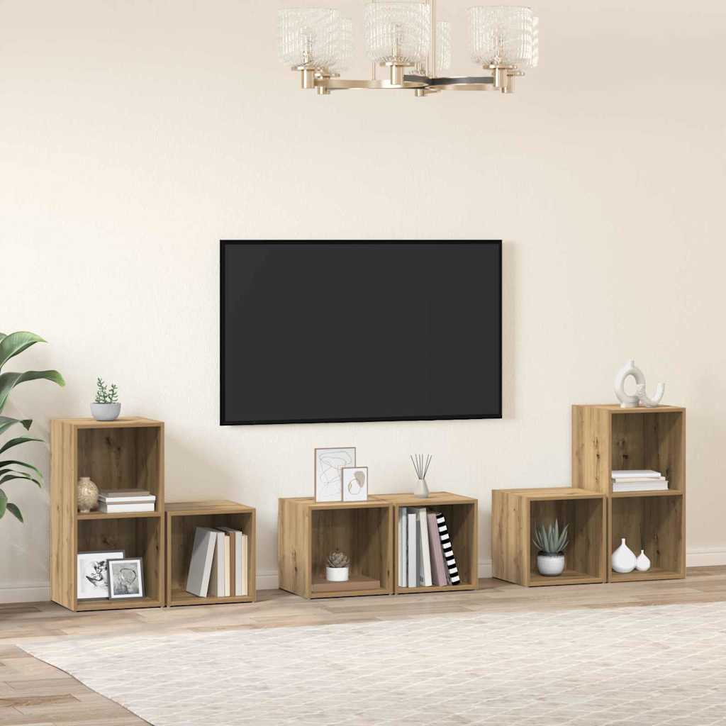 Conjunto De Mueble De Tv 6 Pcs Roble Artesanal
