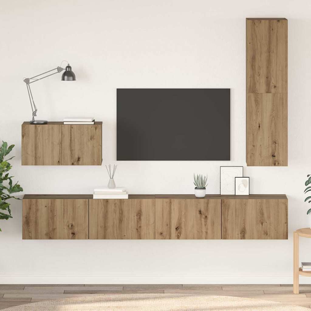 Mueble De Tv De Pared Montaje En La Pared 4 Pcs Roble Artesanal