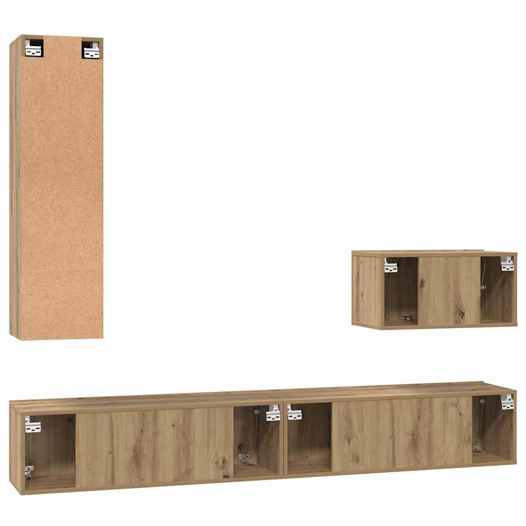Mueble De Tv De Pared Montaje En La Pared 4 Pcs Roble Artesanal