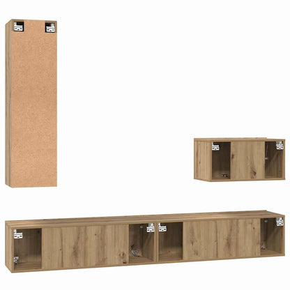 Mueble De Tv De Pared Montaje En La Pared 4 Pcs Roble Artesanal