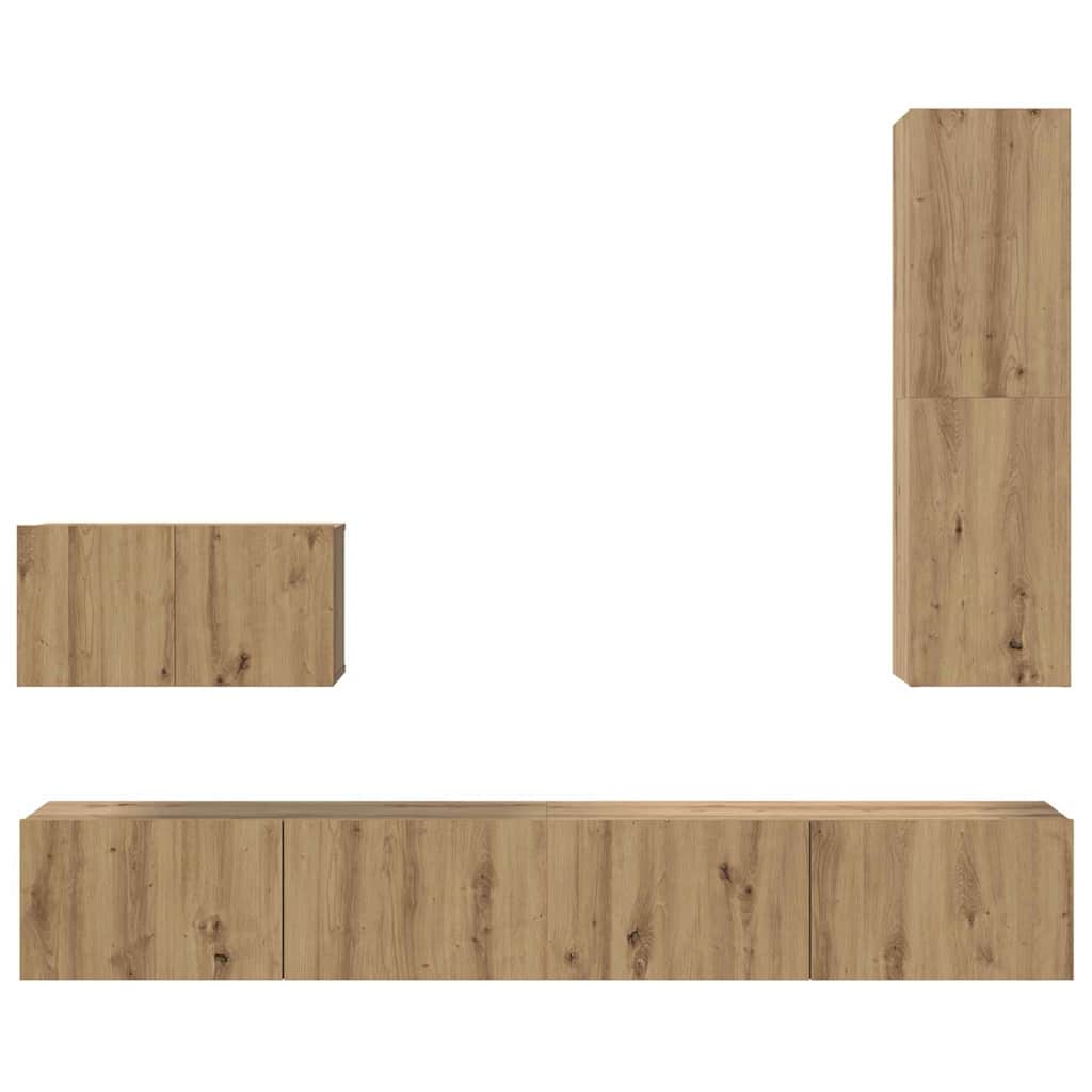 Mueble De Tv De Pared Montaje En La Pared 4 Pcs Roble Artesanal