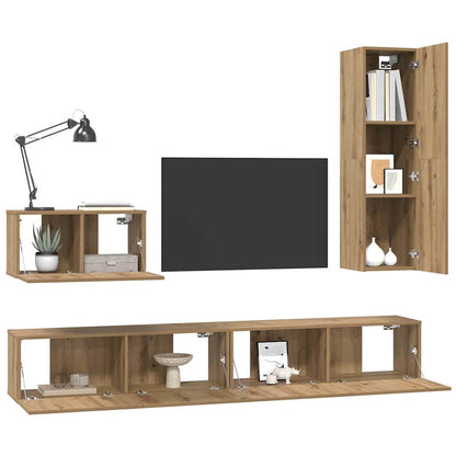 Mueble De Tv De Pared Montaje En La Pared 4 Pcs Roble Artesanal