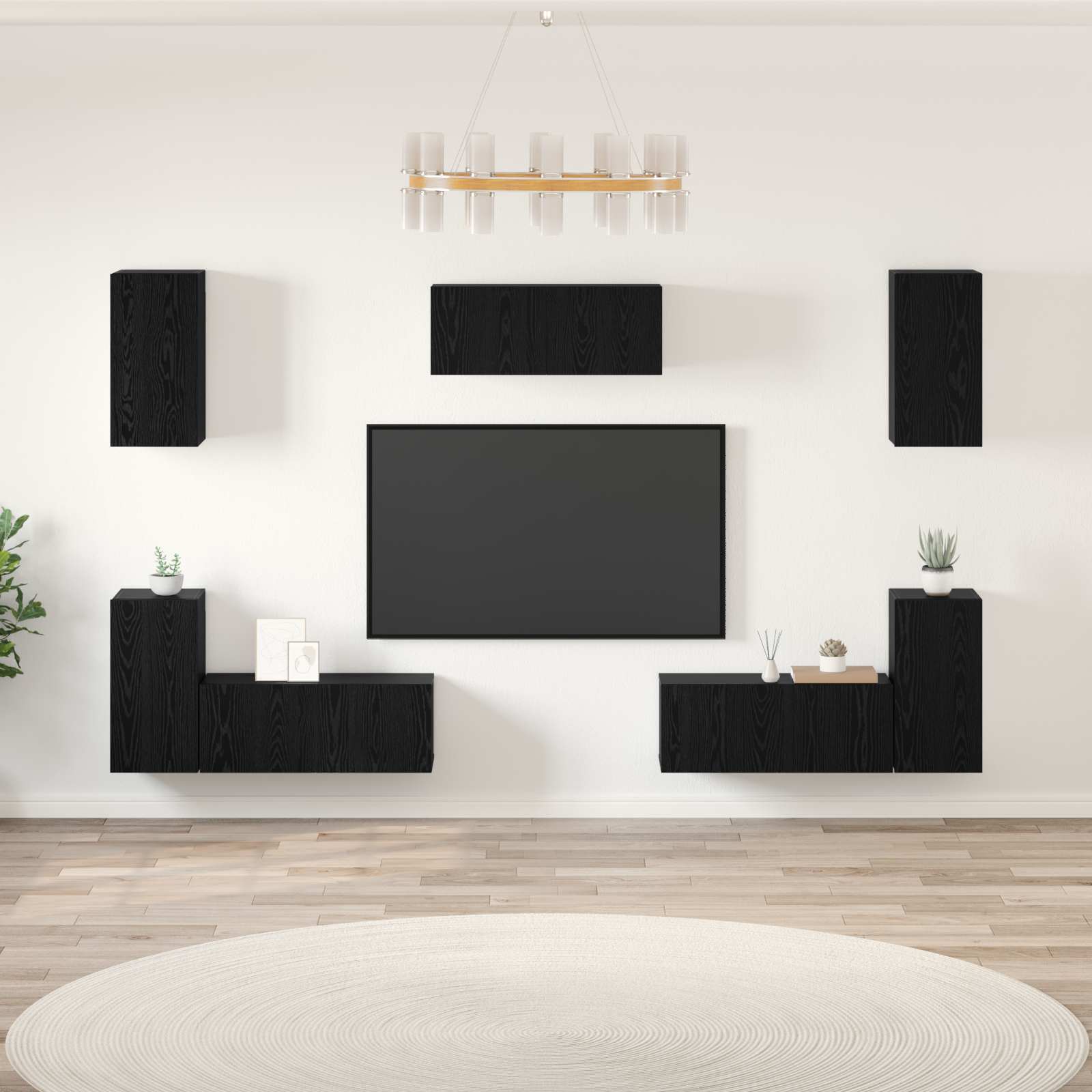 Conjunto De Mueble De Tv 7 Pcs Madera De Ingeniería