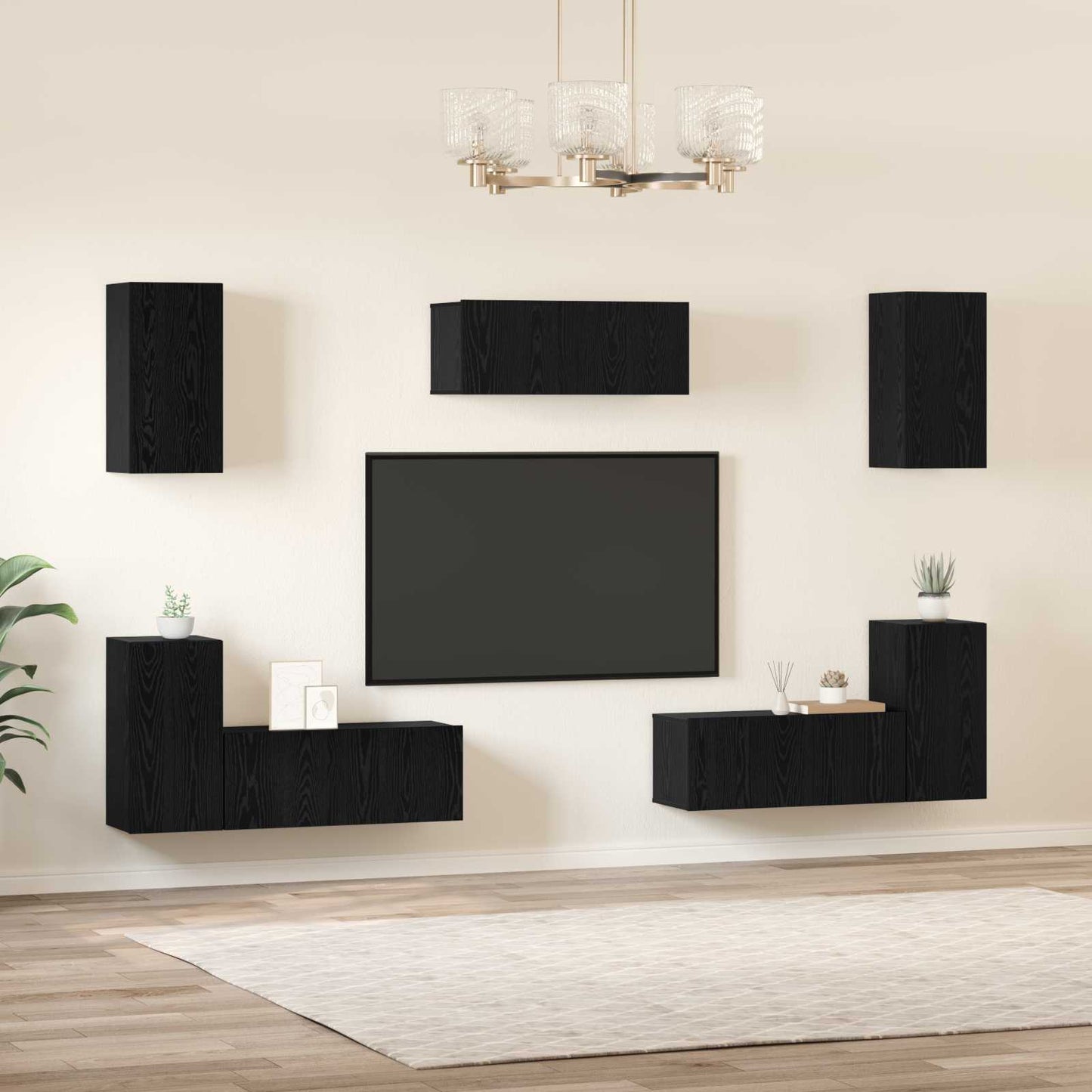 Conjunto De Mueble De Tv 7 Pcs Madera De Ingeniería