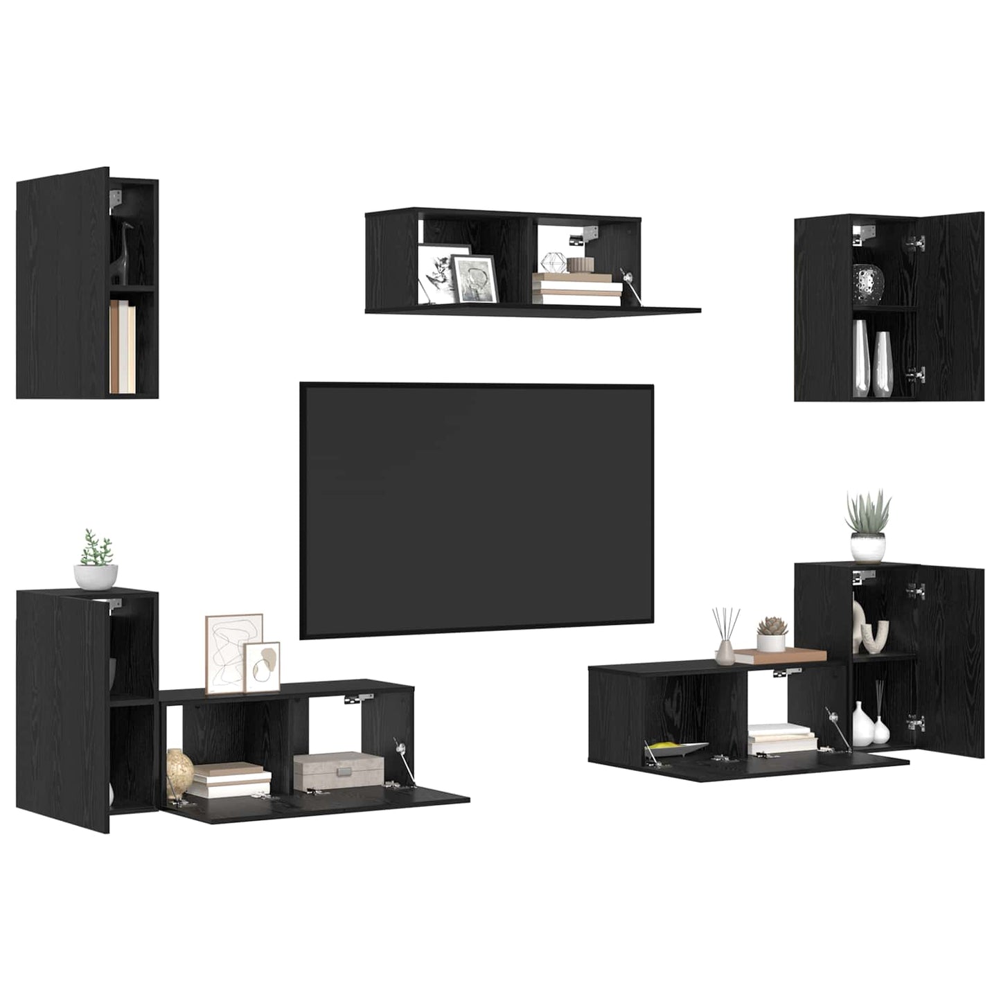 Conjunto De Mueble De Tv 7 Pcs Madera De Ingeniería
