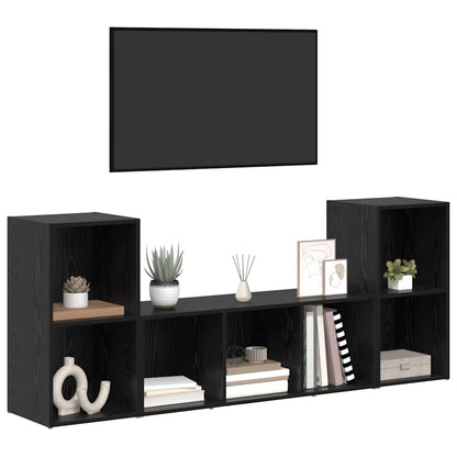 Conjunto De Mueble De Tv 3 Pcs Negro Madera Contrachapada