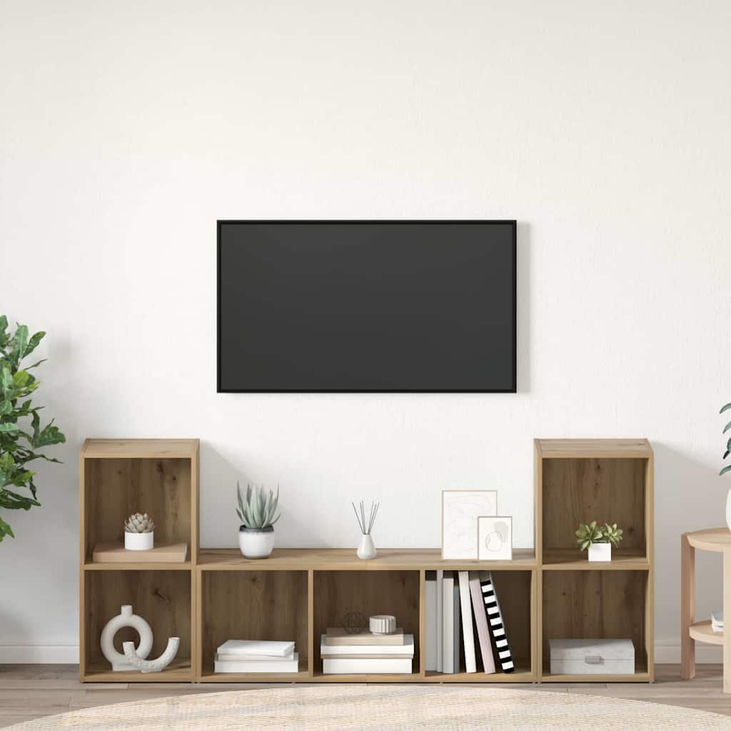 Conjunto De Mueble De Tv 3 Pcs Negro Madera Contrachapada