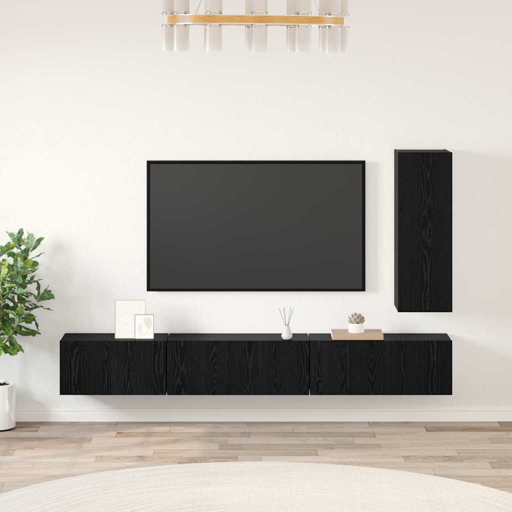 Conjunto De Mueble De Tv Con Cajón 4 Pcs Roble Artesanal