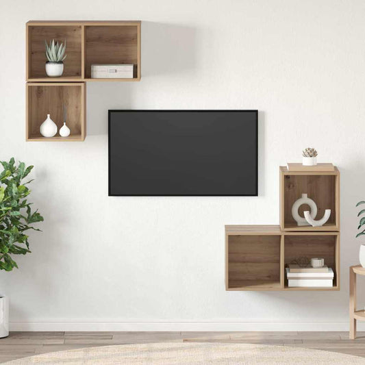 Conjunto De Mueble De Tv 4 Pcs Roble Artesanal