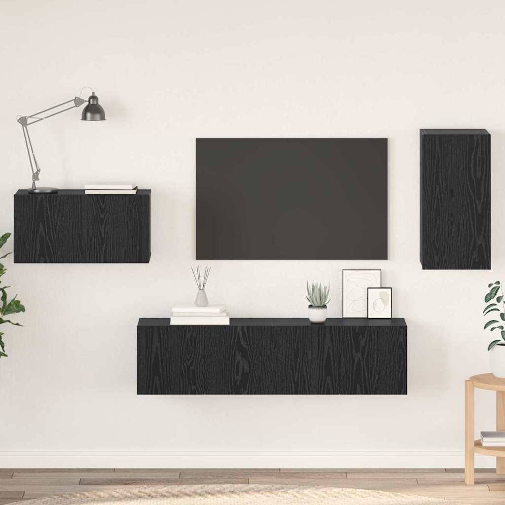 Conjunto De Mueble De Tv Con Cajón 4 Pcs Roble Artesanal