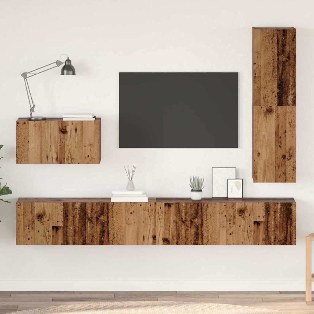 Conjunto De Mueble De Tv Con Cajón 4 Pcs Roble Artesanal