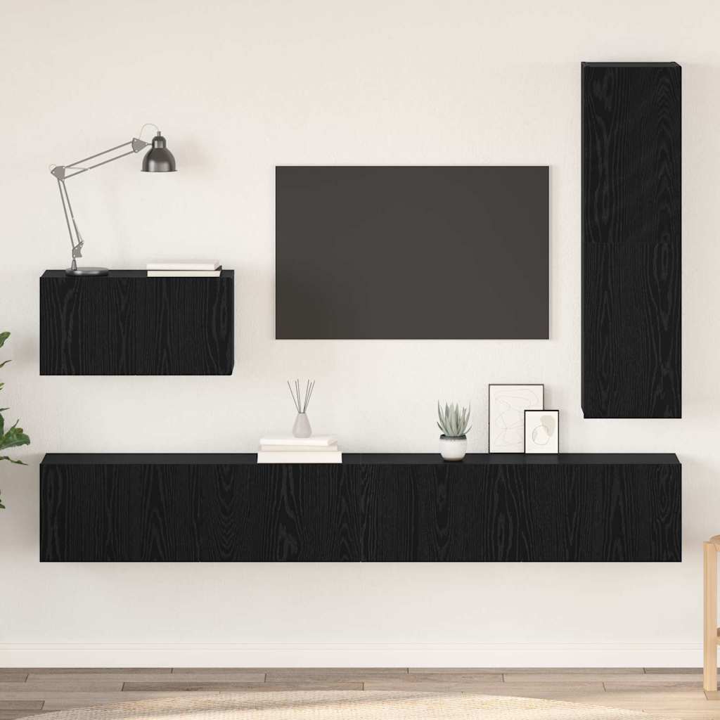 Conjunto De Mueble De Tv Con Cajón 4 Pcs Roble Artesanal