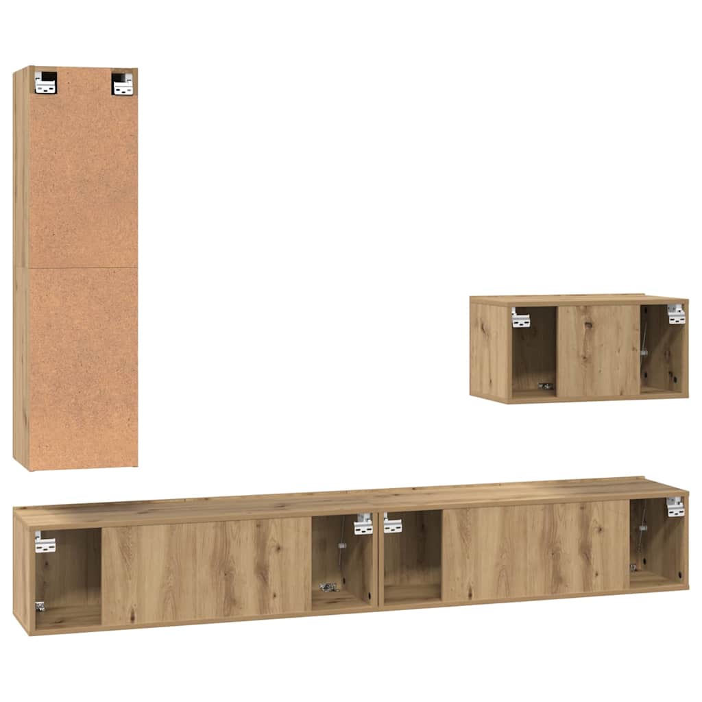 Conjunto De Mueble De Tv Con Cajón 4 Pcs Roble Artesanal