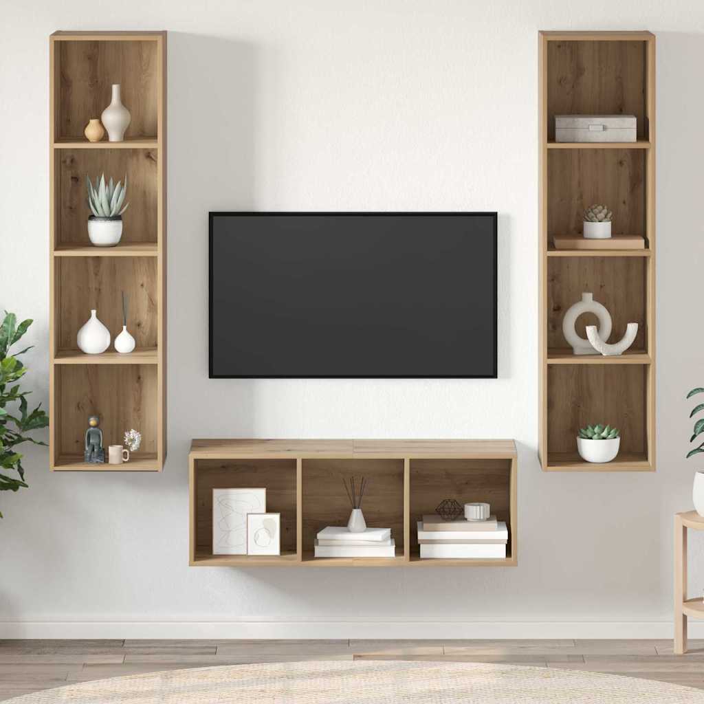 Conjunto De Mueble De Tv 3 Pcs Roble Artesanal