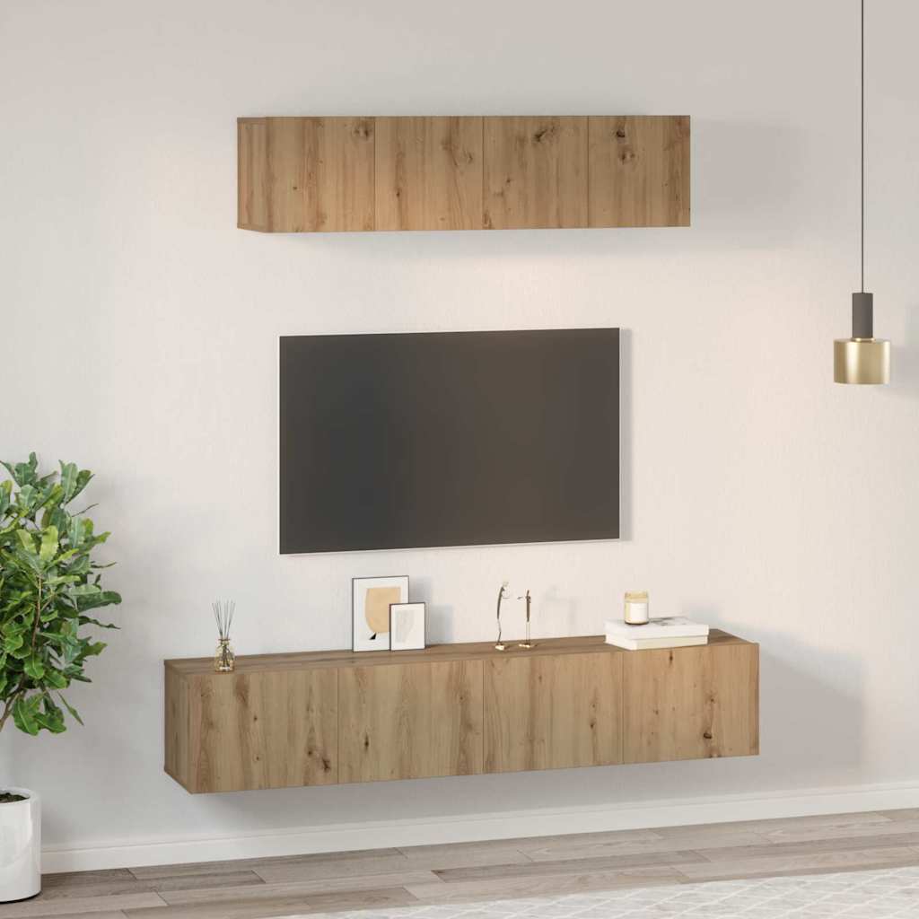 Conjunto De Mueble De Tv 4 Pcs Roble Artesanal