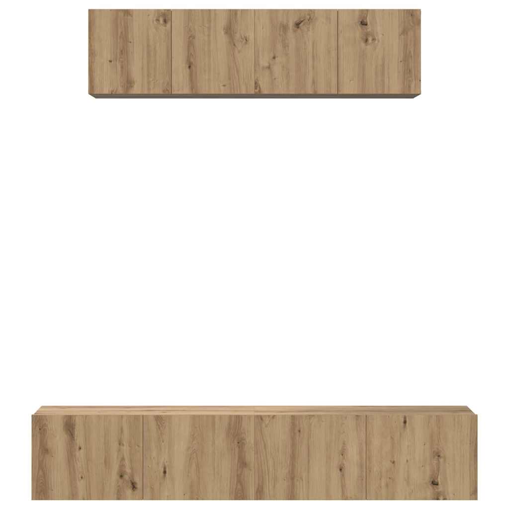 Conjunto De Mueble De Tv 4 Pcs Roble Artesanal