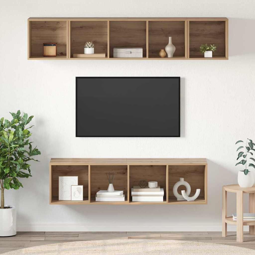 Conjunto De Mueble De Tv 4 Pcs Roble Artesanal