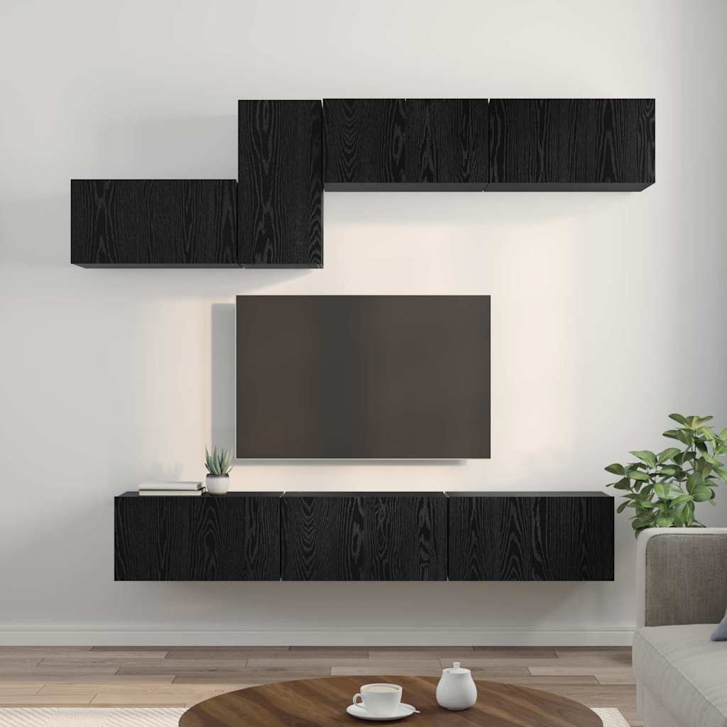 Conjunto De Mueble De Tv 7 Pcs Madera De Ingeniería