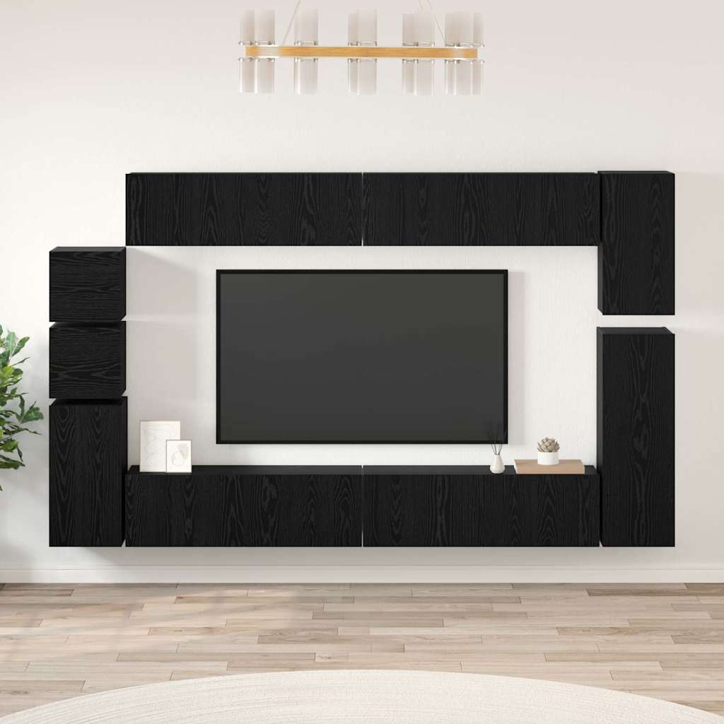 Conjunto De Mueble De Tv 9 Pcs Madera De Ingeniería