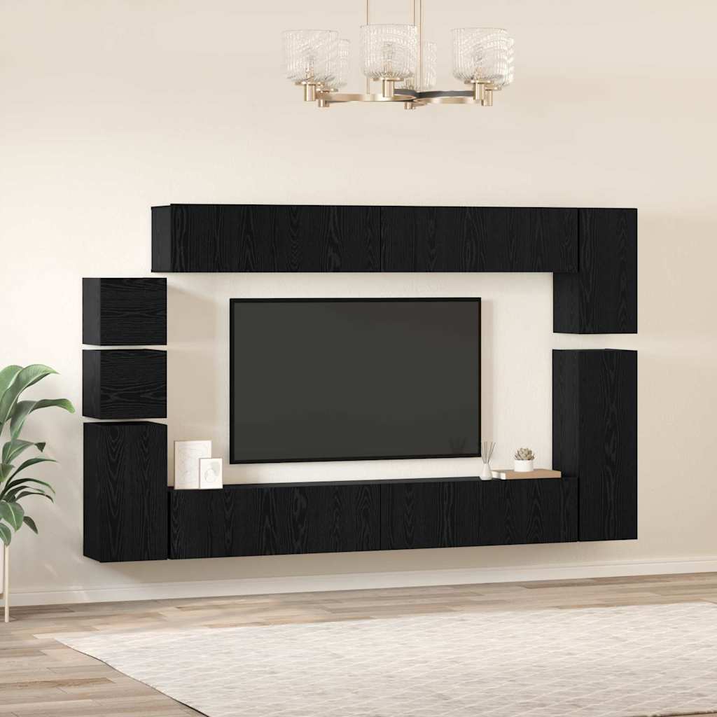 Conjunto De Mueble De Tv 9 Pcs Madera De Ingeniería