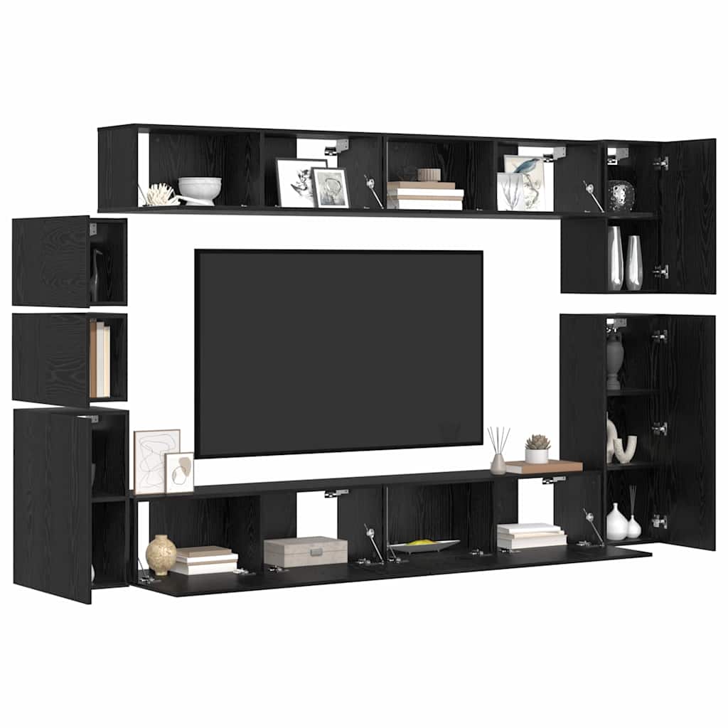 Conjunto De Mueble De Tv 9 Pcs Madera De Ingeniería