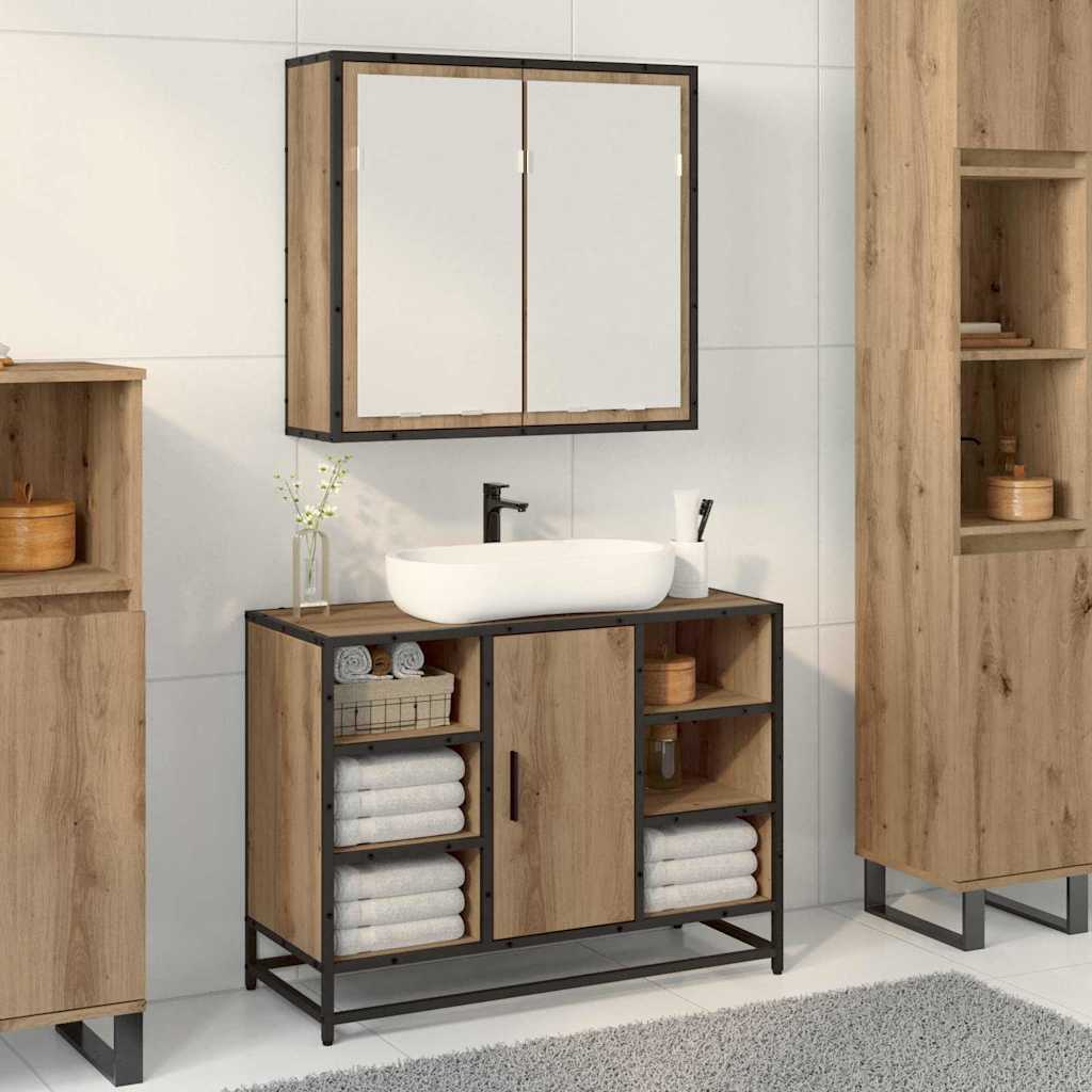 Armario Con Espejo De Baño Madera 65X20X60 Cm