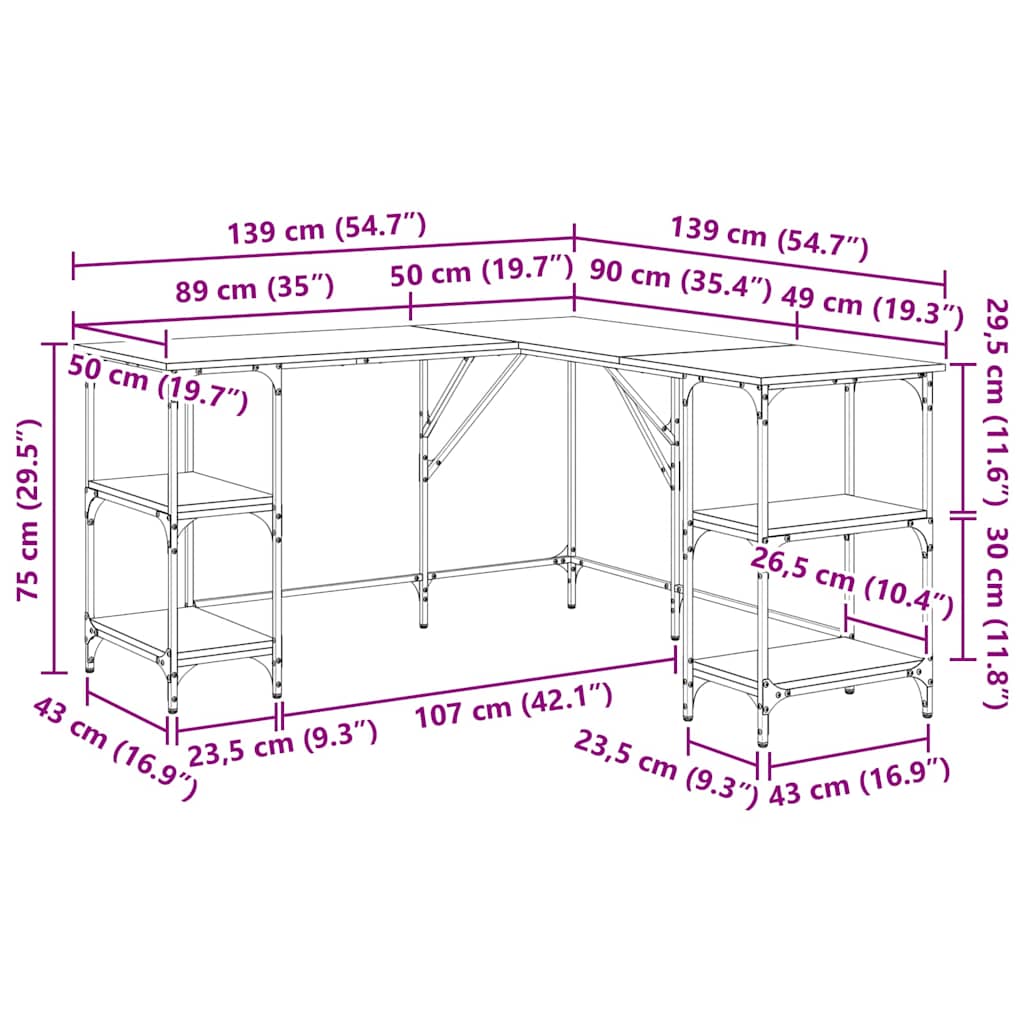 Escritorio 139 X 139 X 75 Cm Madera Contrachapada