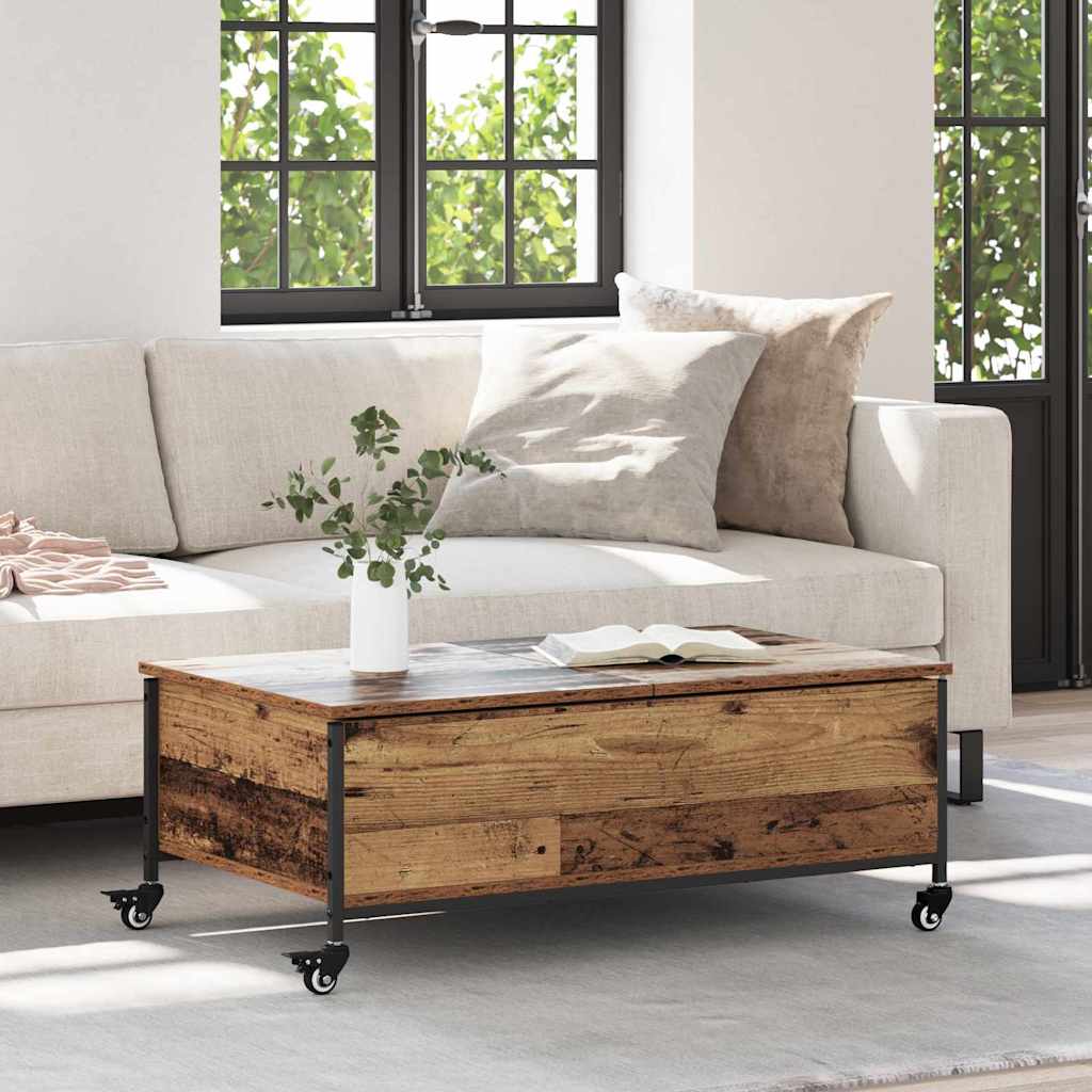 Mesa De Centro Con Ruedas Madera Ingeniería Gris 91X55X34 Cm