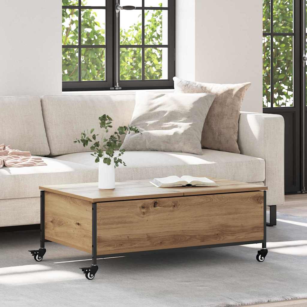 Mesa De Centro Con Ruedas Madera Ingeniería Gris 91X55X34 Cm